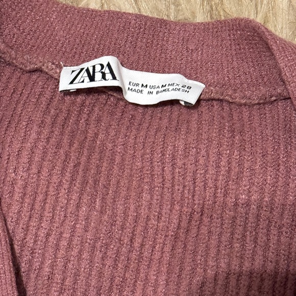 Zara Mauve Knit Puff Shoulder Sleeves Button Up V Neck Cardigan dust rose - Picture 3 of 4